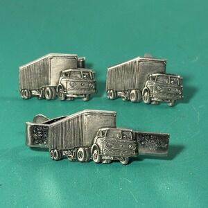 Vintage Ford Semi Truck Mid Century Mens Tie & Cufflinks Set Tractor Trailer